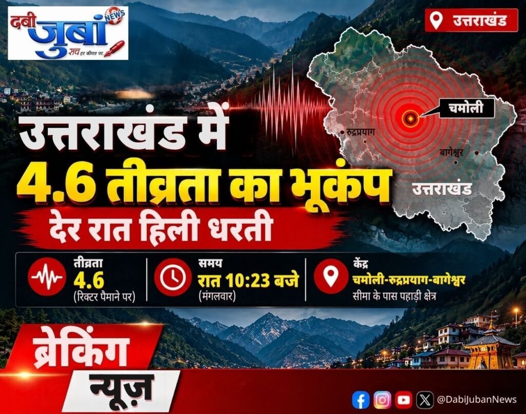 उत्तराखंड में 4.6 तीव्रता का भूकंप, देर रात हिली धरती